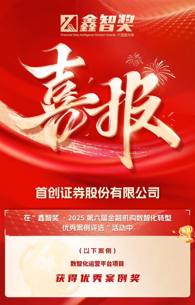 Pg电子游戏：首创证券数智化平台荣获第六届“鑫智奖·数字运营优秀案例奖”(图1)